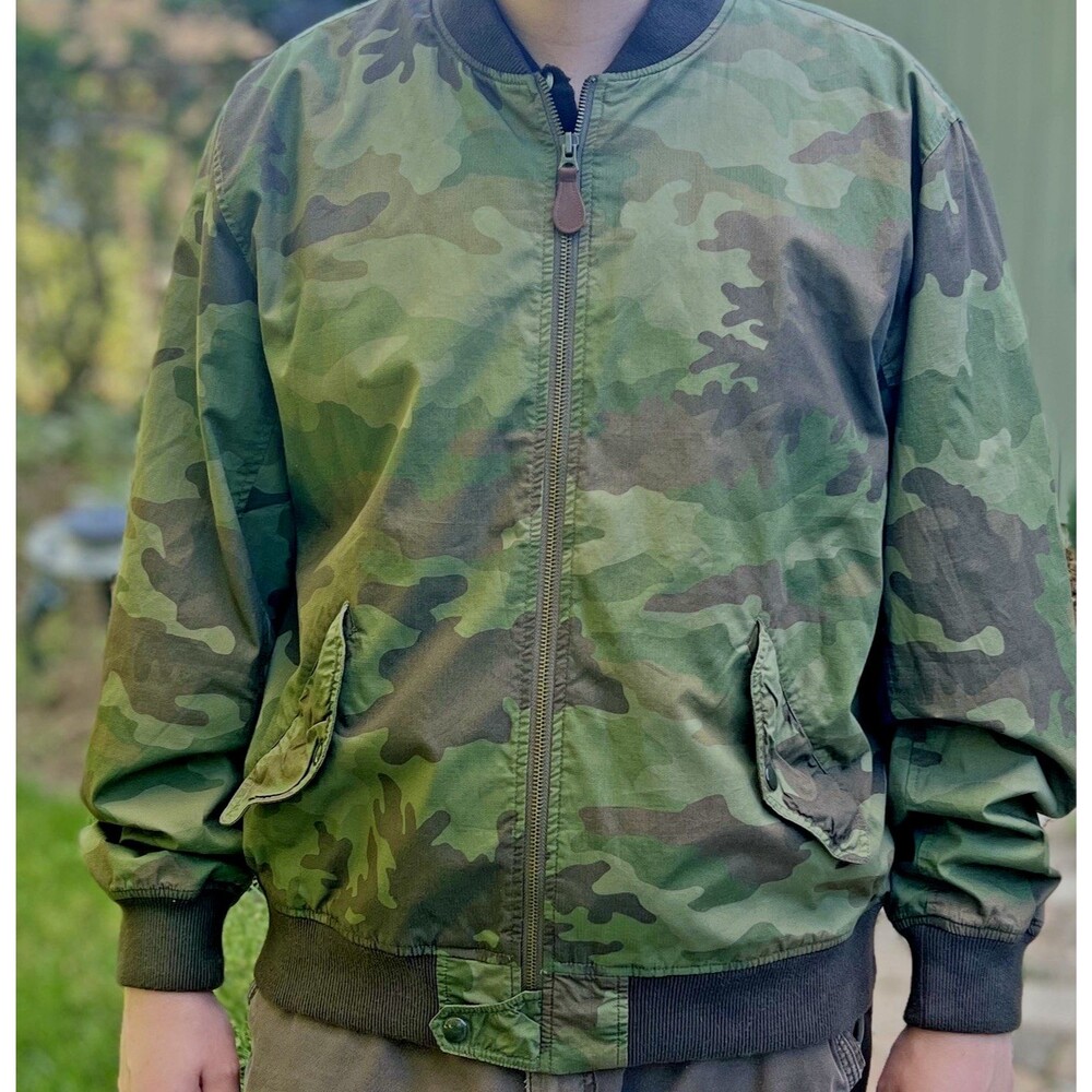 J Crew Wallace & Barnes Men's Bomber Jacket Camo Green MA-1 Military XL
